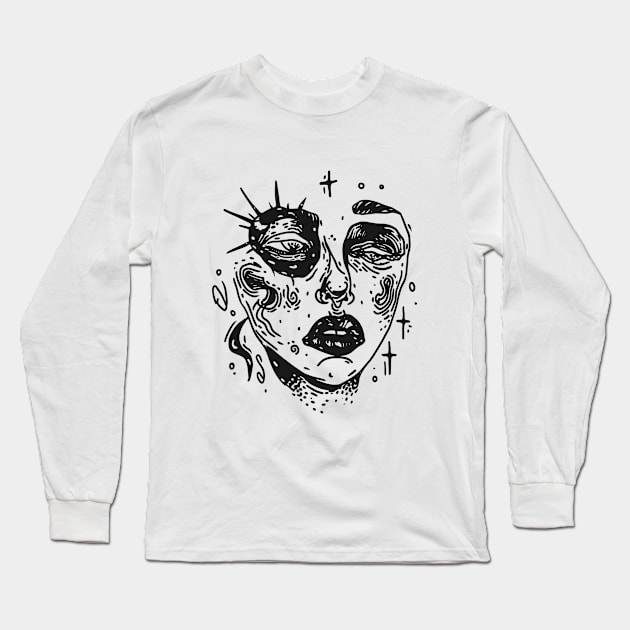 Abstract art of a girl's face Long Sleeve T-Shirt by DragonDream